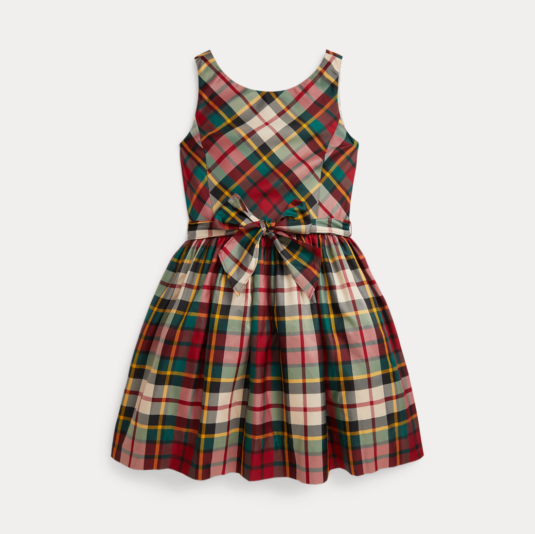 Woven-Fit & Flare Dress Red Cream Multi