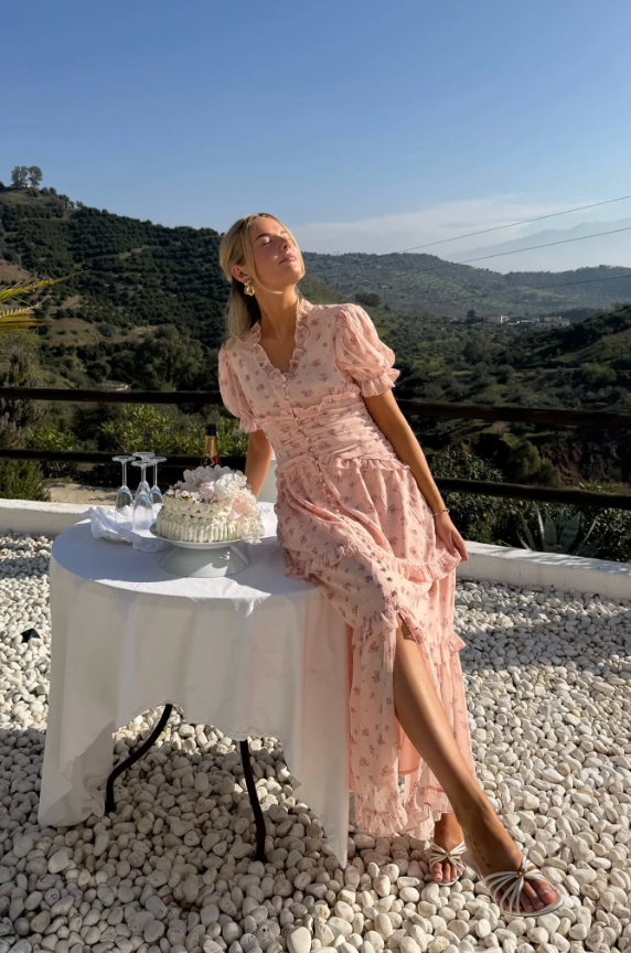 Arielic Long Dress Pink Flower Print