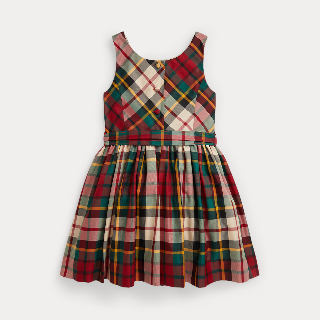 Woven-Fit & Flare Dress Red Cream Multi