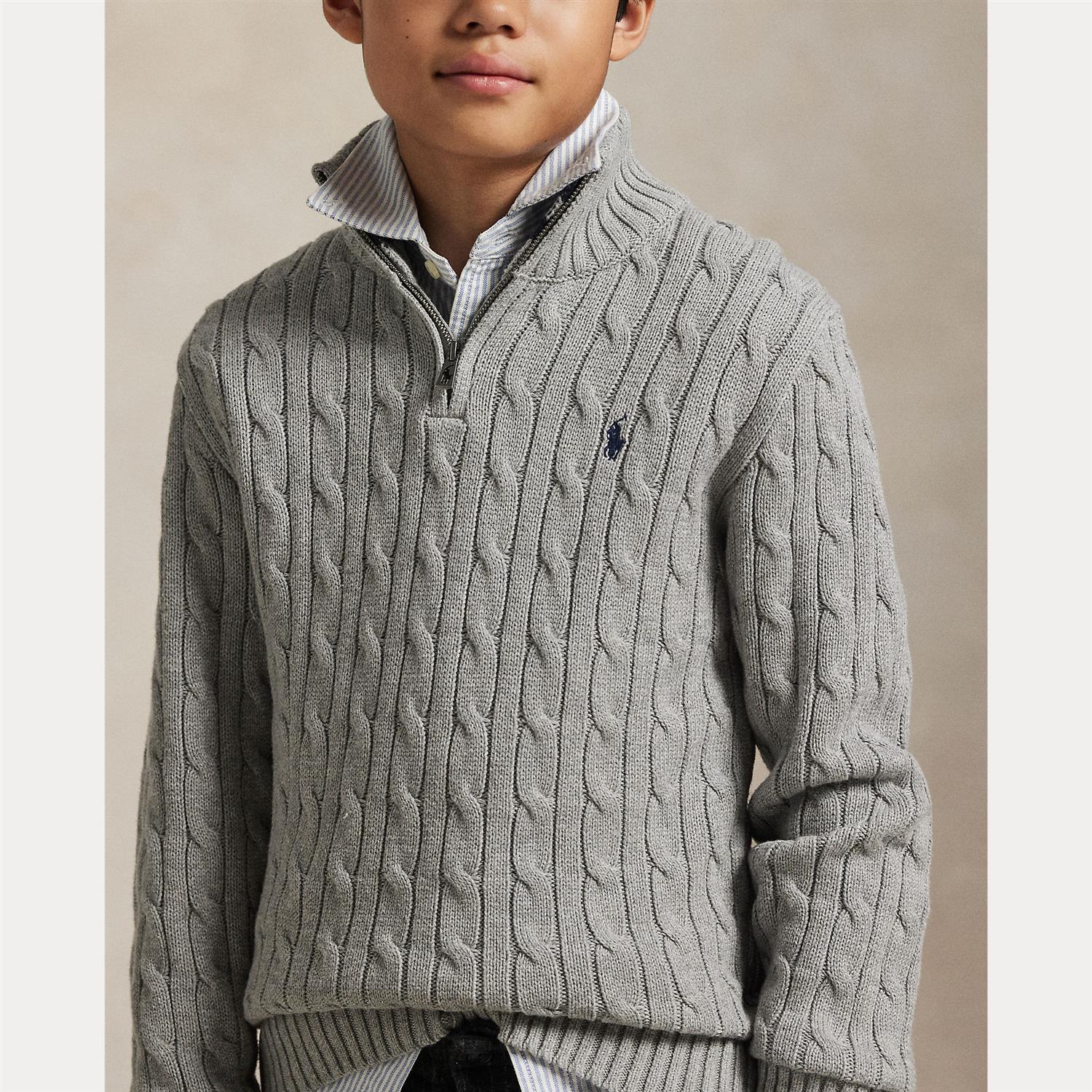 Cable-Knit Cotton Quarter-Zip Sweater Andover Heather