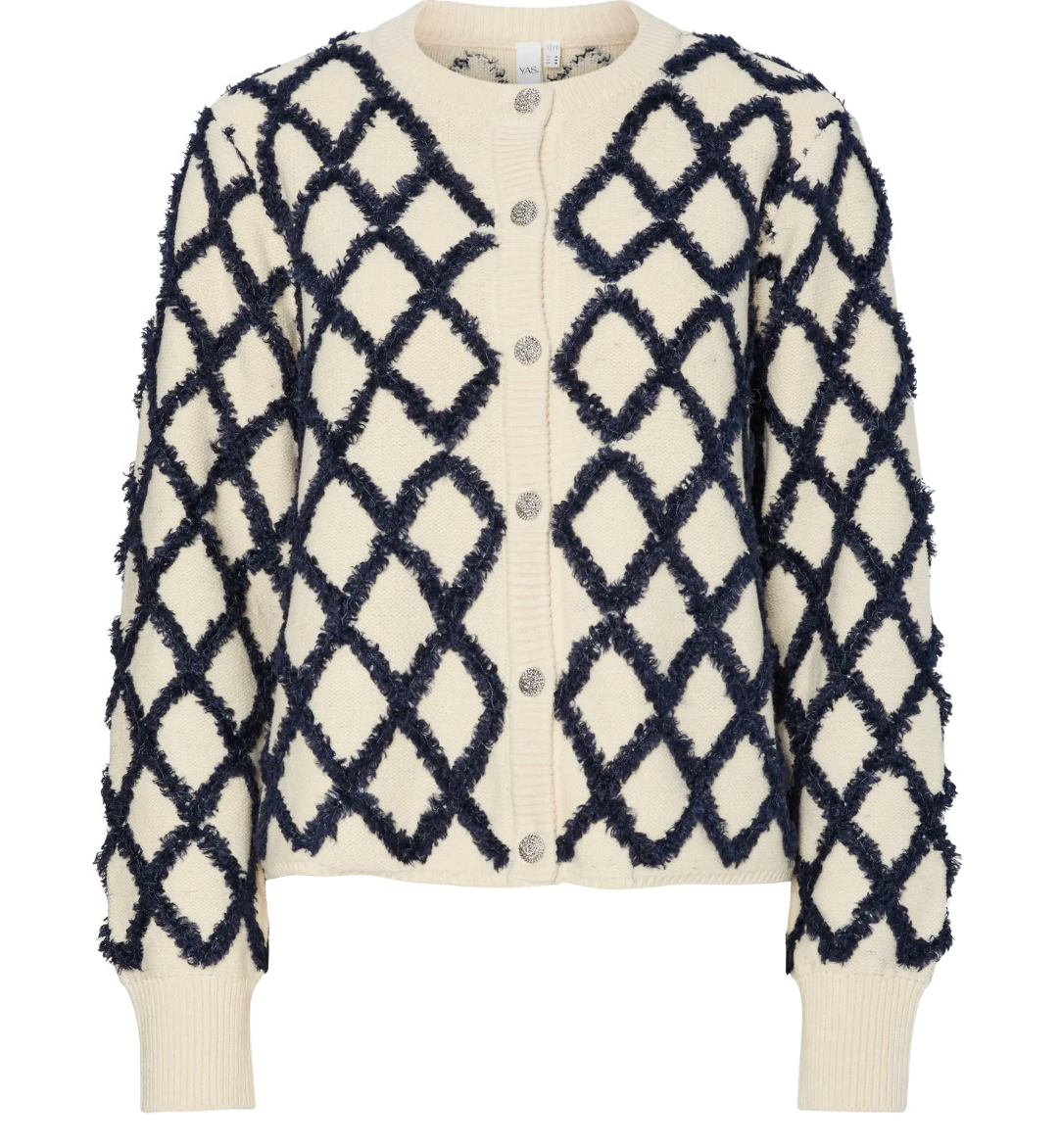 YASZIGLY LS Knit Cardiagan Birch/Navy