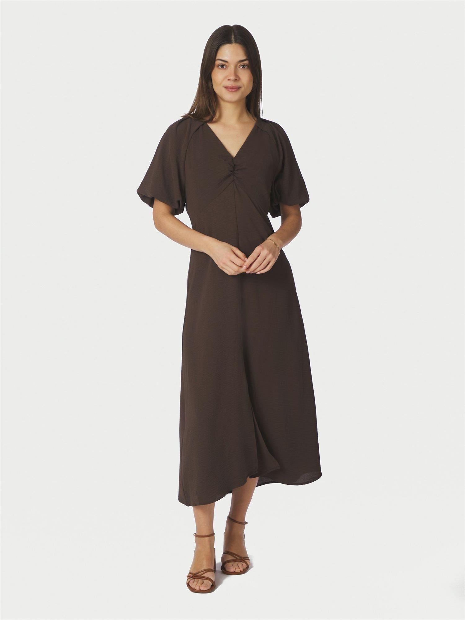 Bomba Structure Solid Dress Dark Brown
