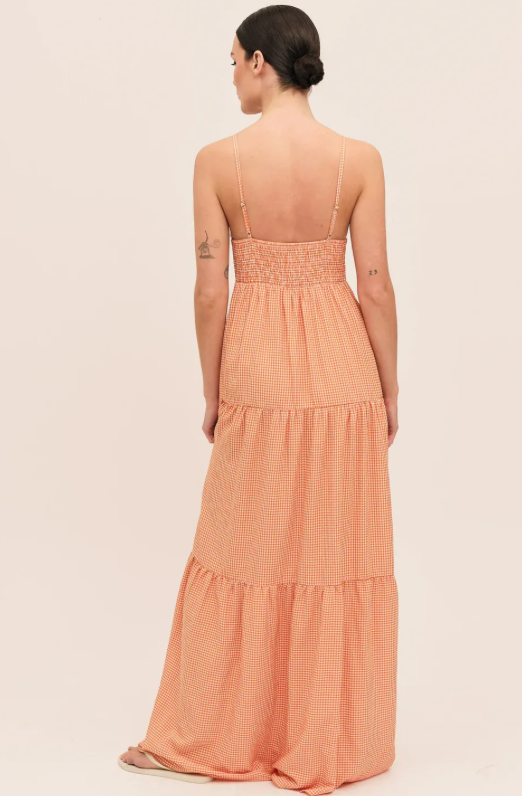 Mari Long Dress Clay Checked
