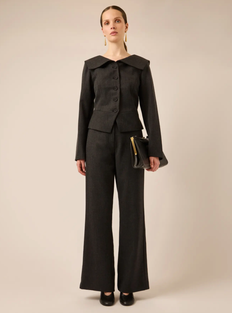 YASDAISY HW Flared Pant Dark Grey Melange