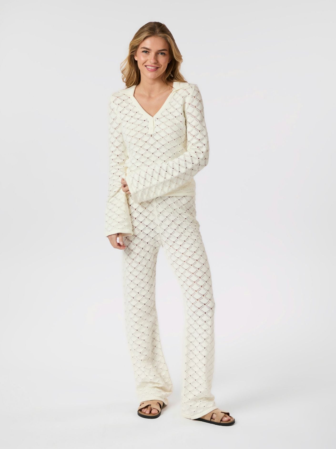 Rizzy Crochet Pants Off White