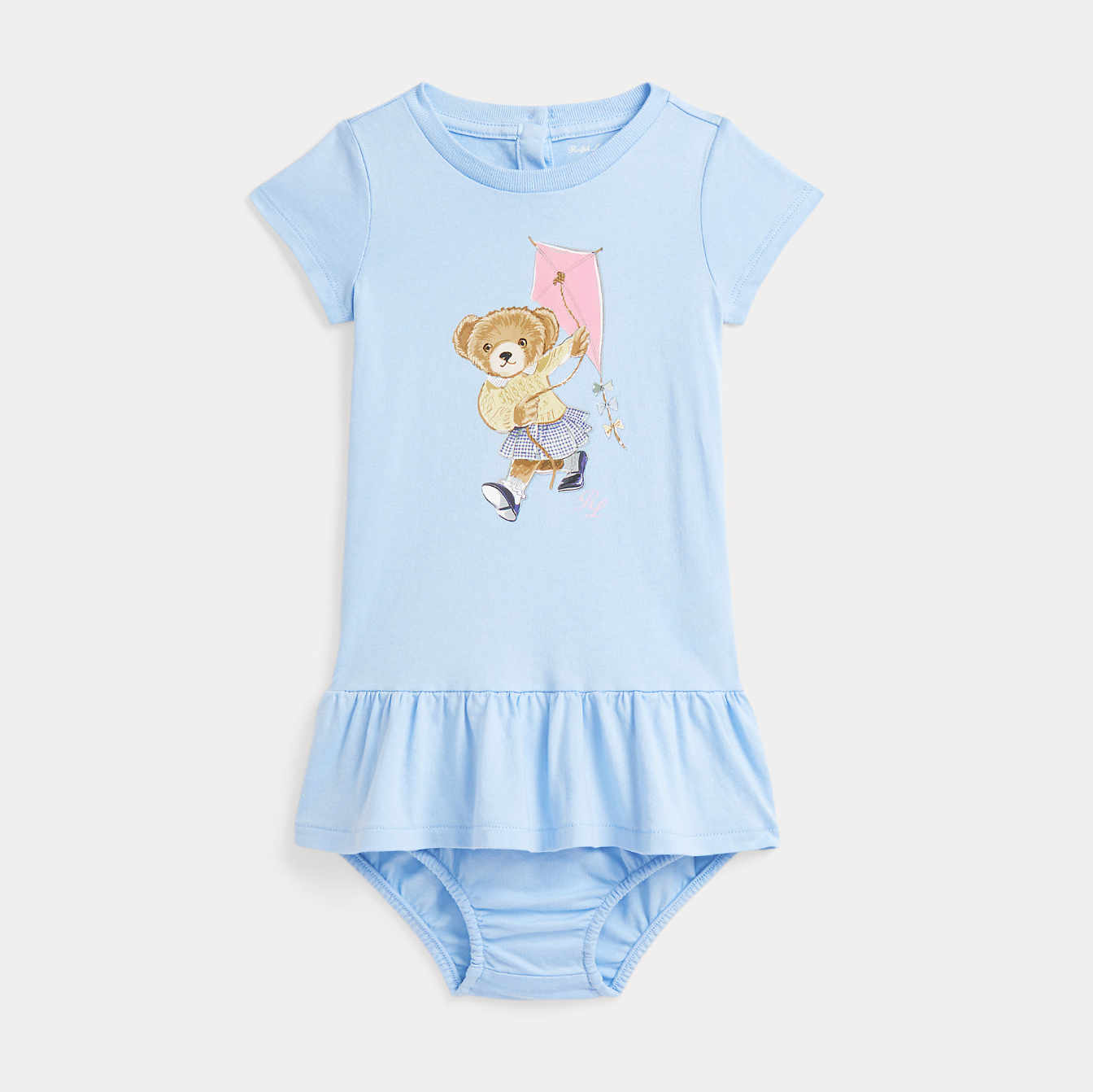 Polo Bear Cotton Jersey Dress & Bloomer Office Blue