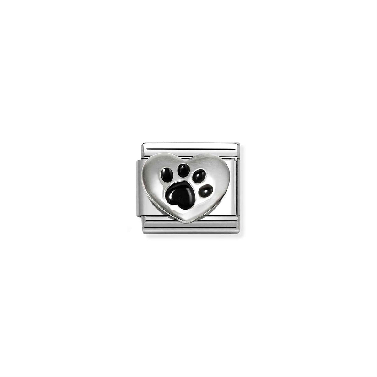 Black Raised Footprint Heart Silver