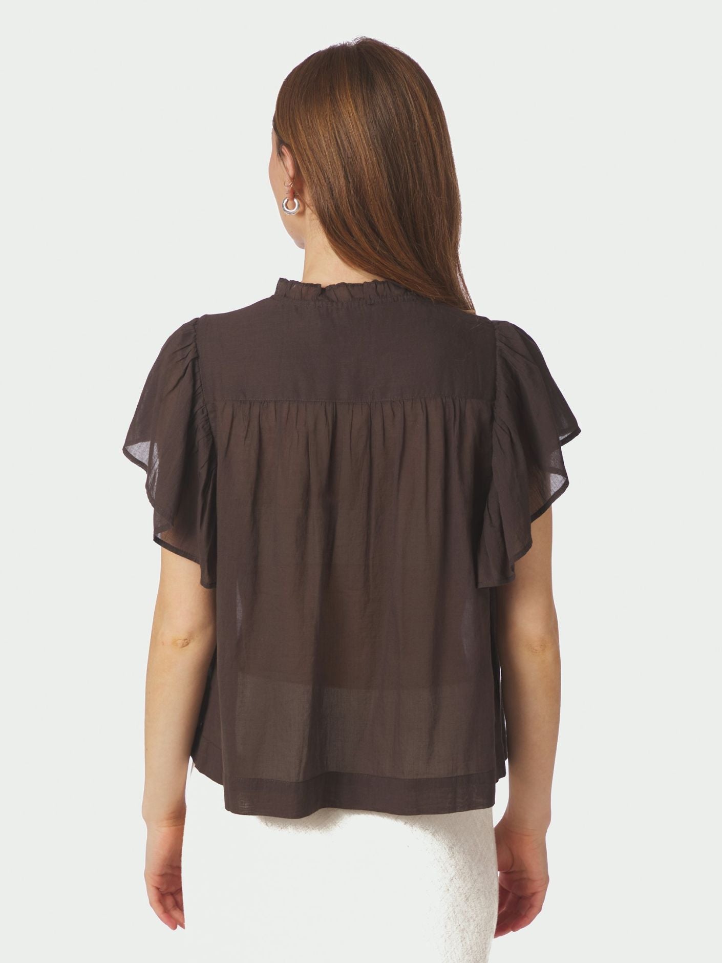 Vinsa S Voile Top Dark Brown