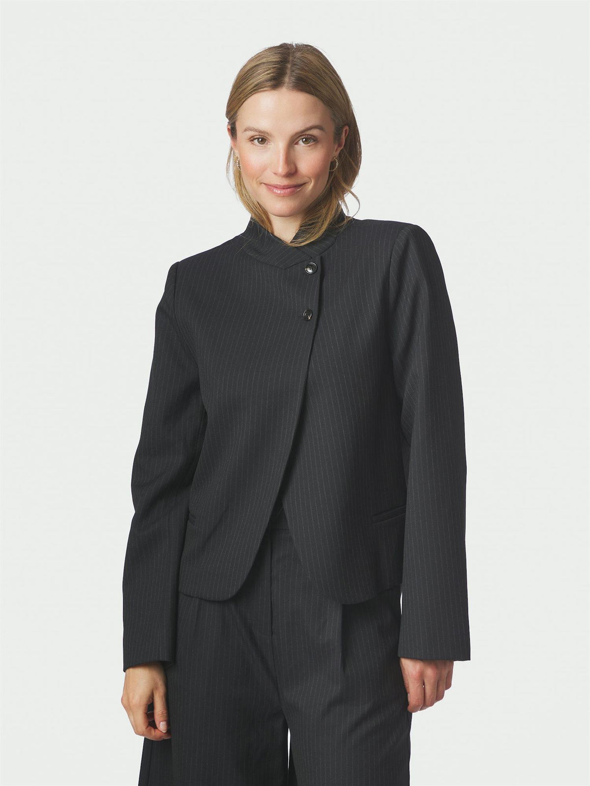 Tiria Slim Spinstripe Blazer Dark Navy