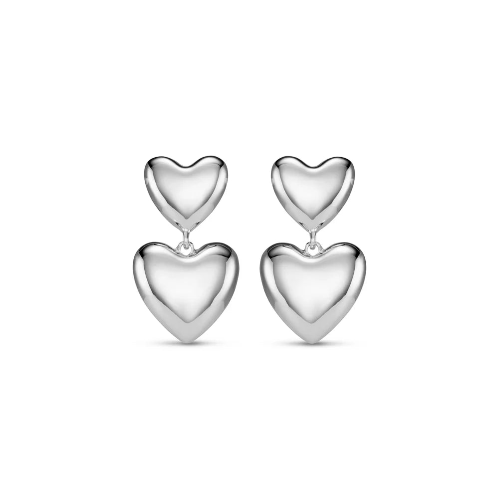 Statement Voluminous Heart Drop Earrings Silver