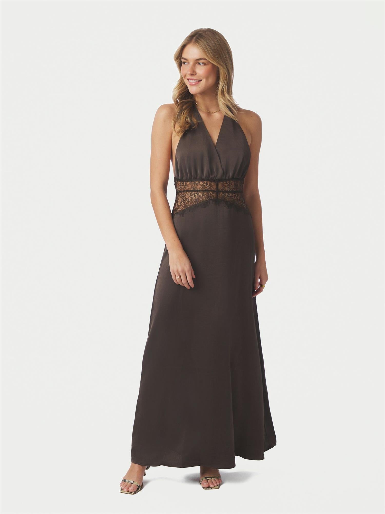 Jasine Heavy Sateen Dress Dark Brown