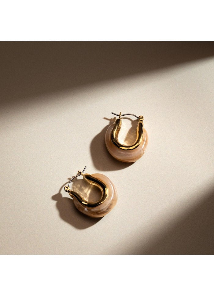 Resin & Molten Detail Hoop Earrings Gold
