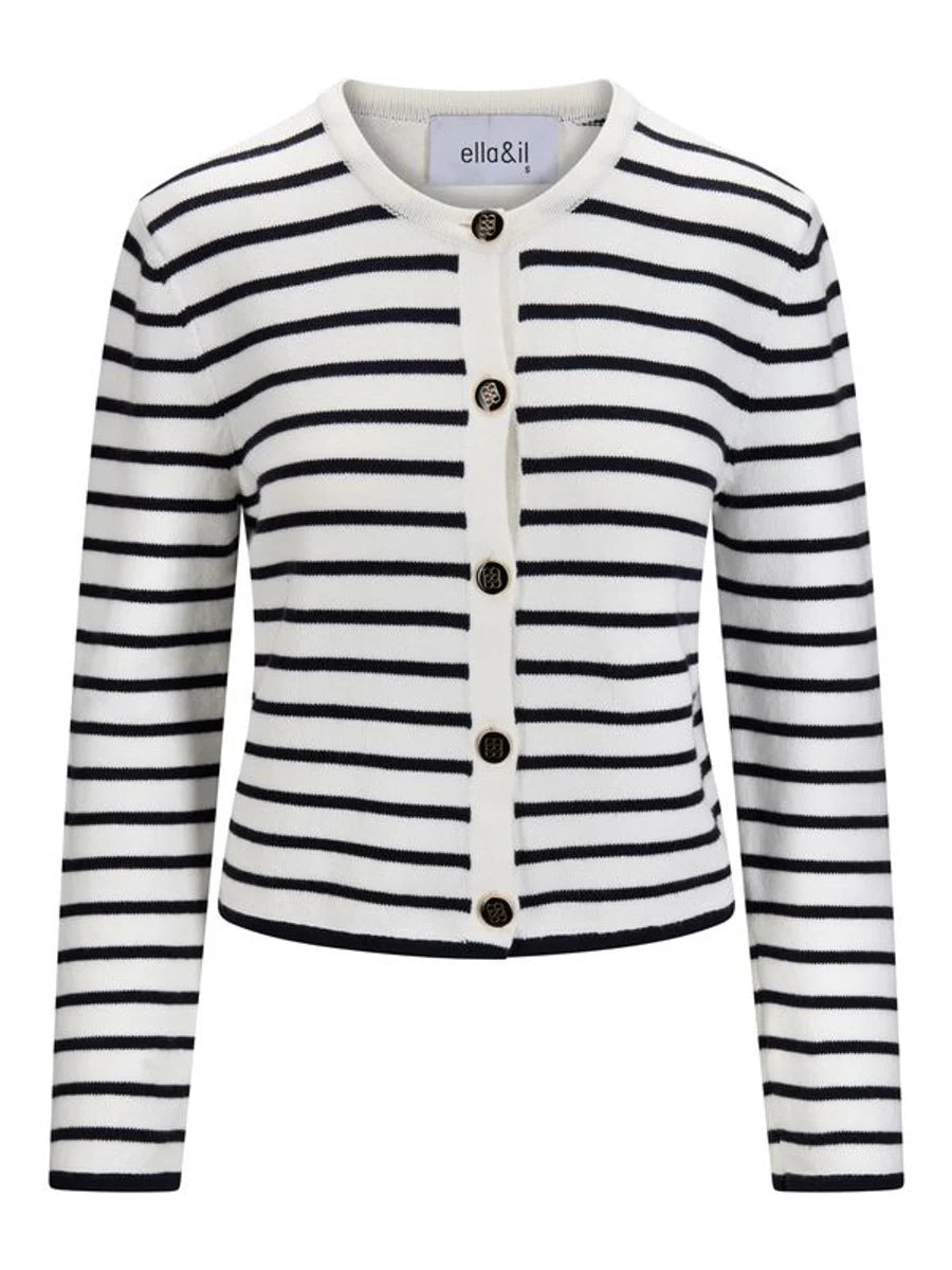 Lisa Cotton Cardigan White Navy Stripe