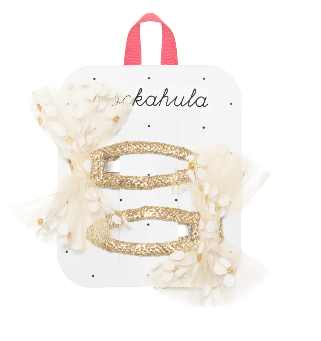 Daisy Tulle Bow Clips White