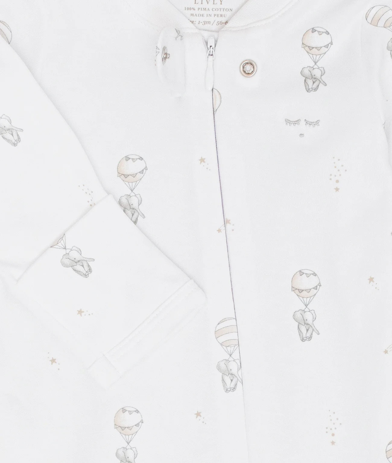 Flying Elephants Zipper Footie White