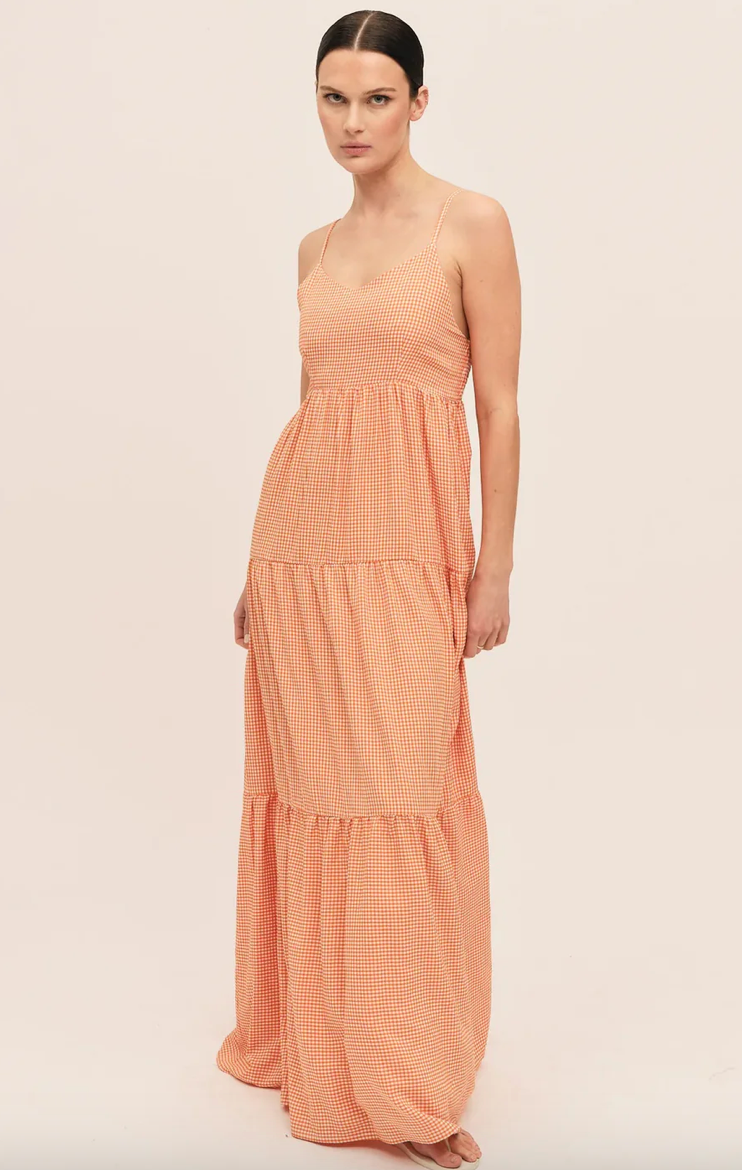 Mari Long Dress Clay Checked