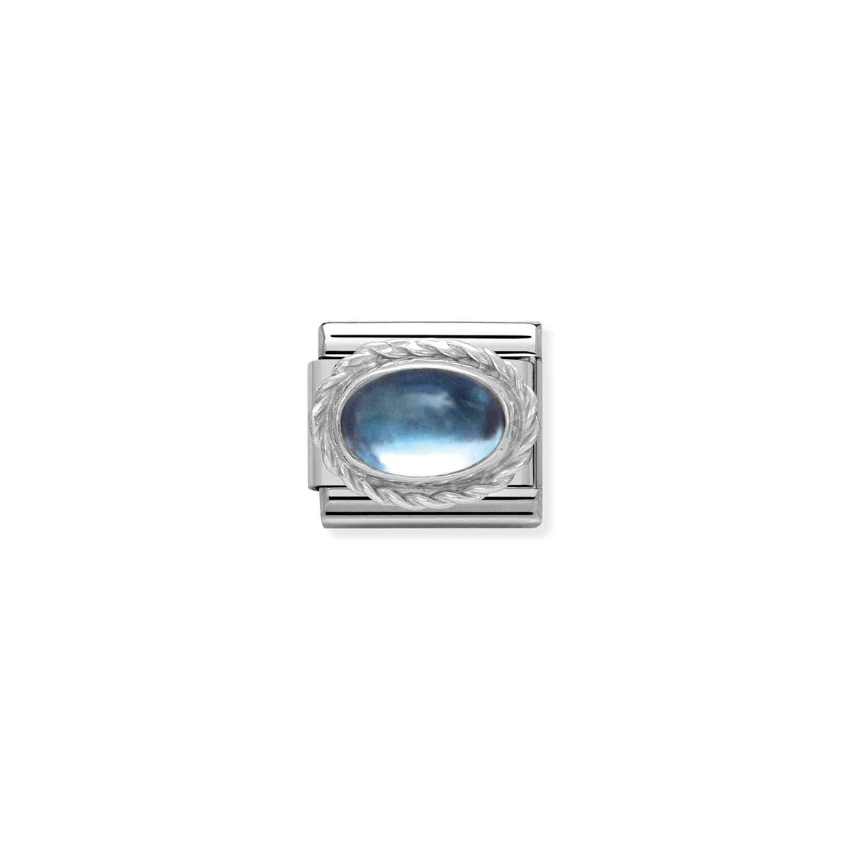 Silver Twisted Oval Light Blue Topaz
