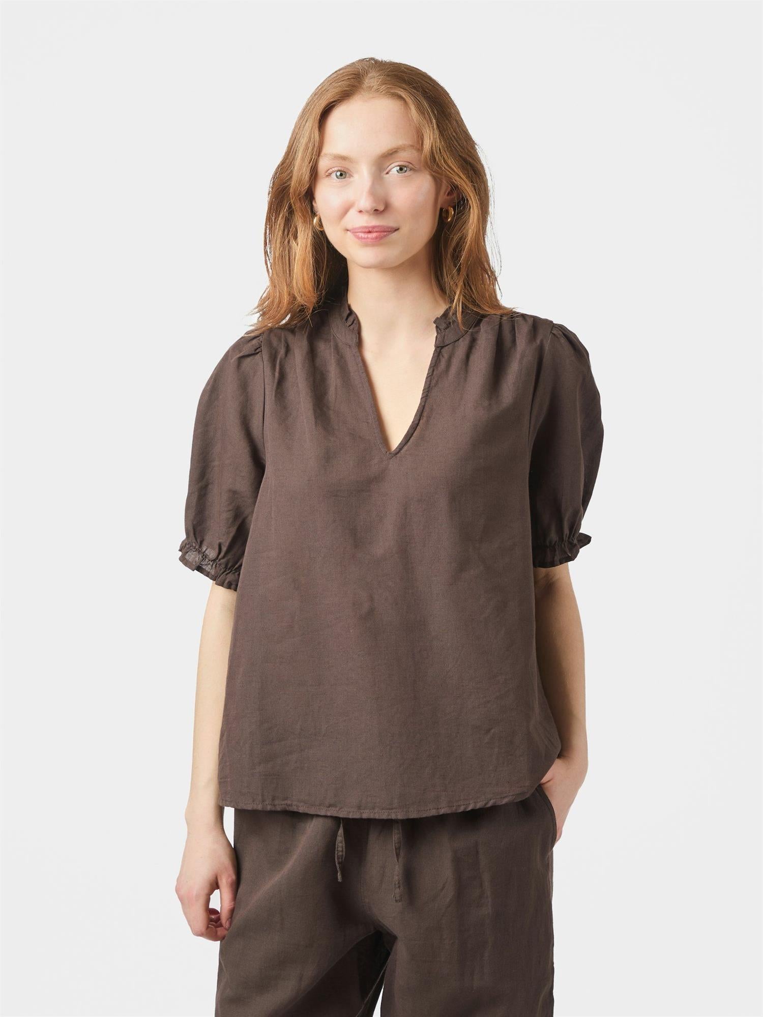 Odesa Linen Blouse Dark Brown