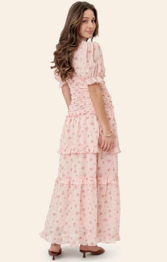 Arielic Long Dress Pink Flower Print