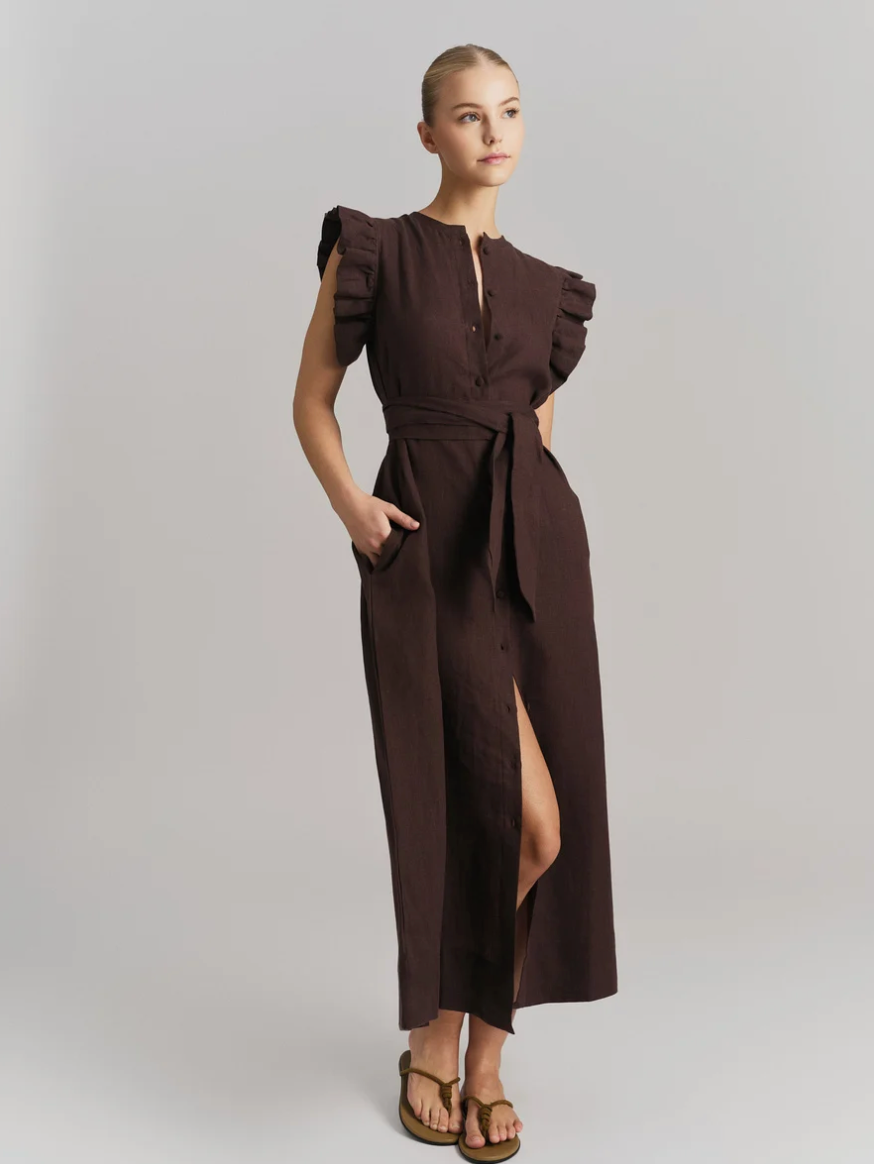 Pam Linen Dress Dark Brown