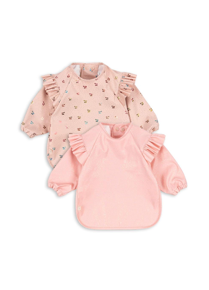 2 Pack Dinner Bib With Sleeves And Frill Cherry Sparkle
