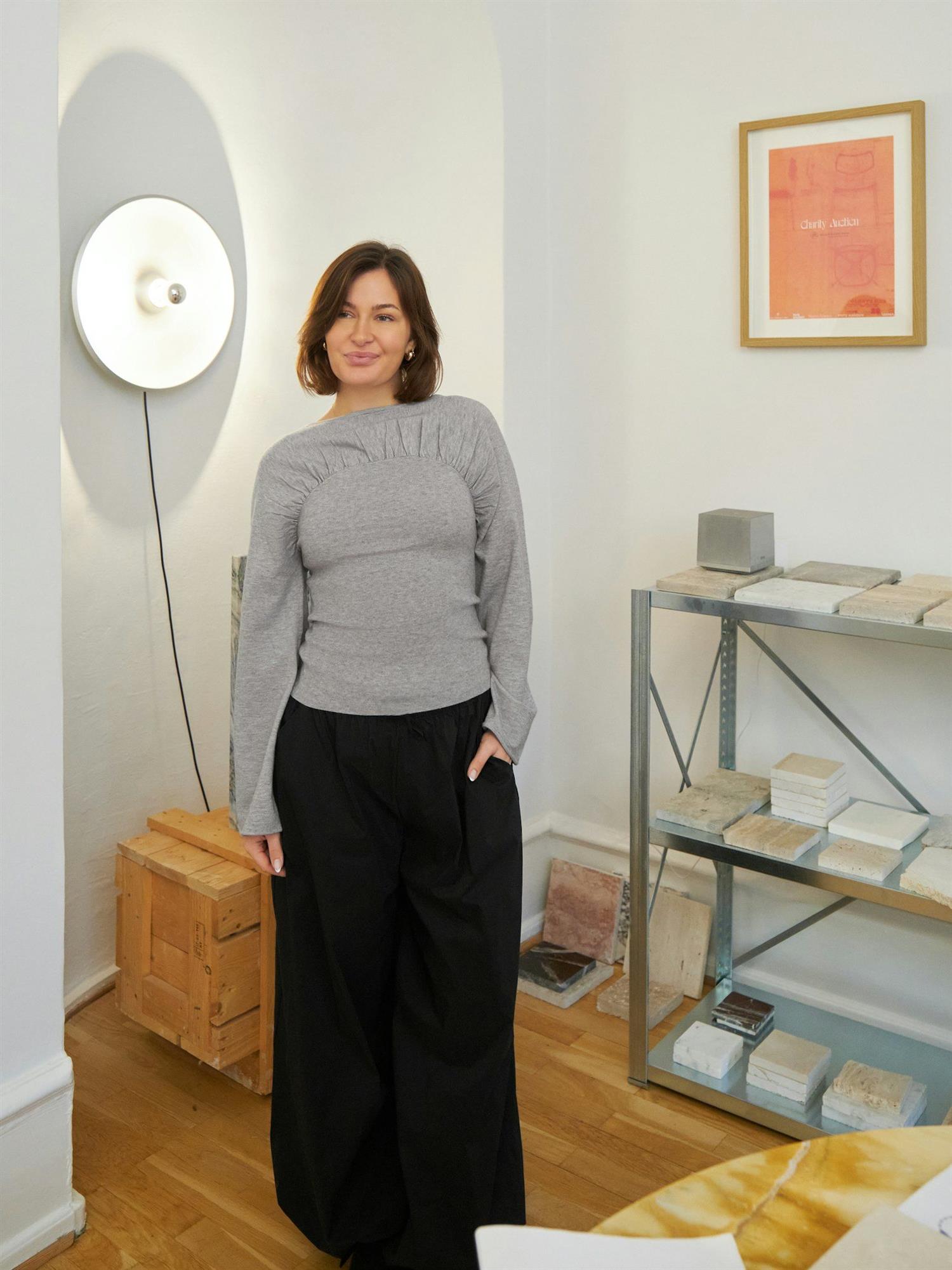 Kaiba Knit Blouse Light Grey Melange