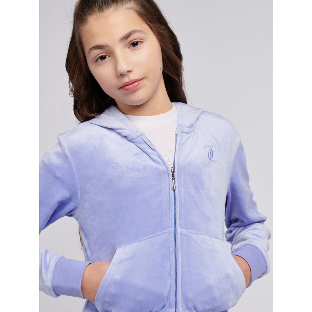 Tonal Velour Zip Tru Hoodie Jacaranda
