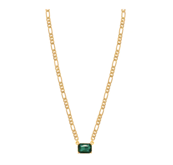 Statement Emerald Gem Figaro Chain Necklace