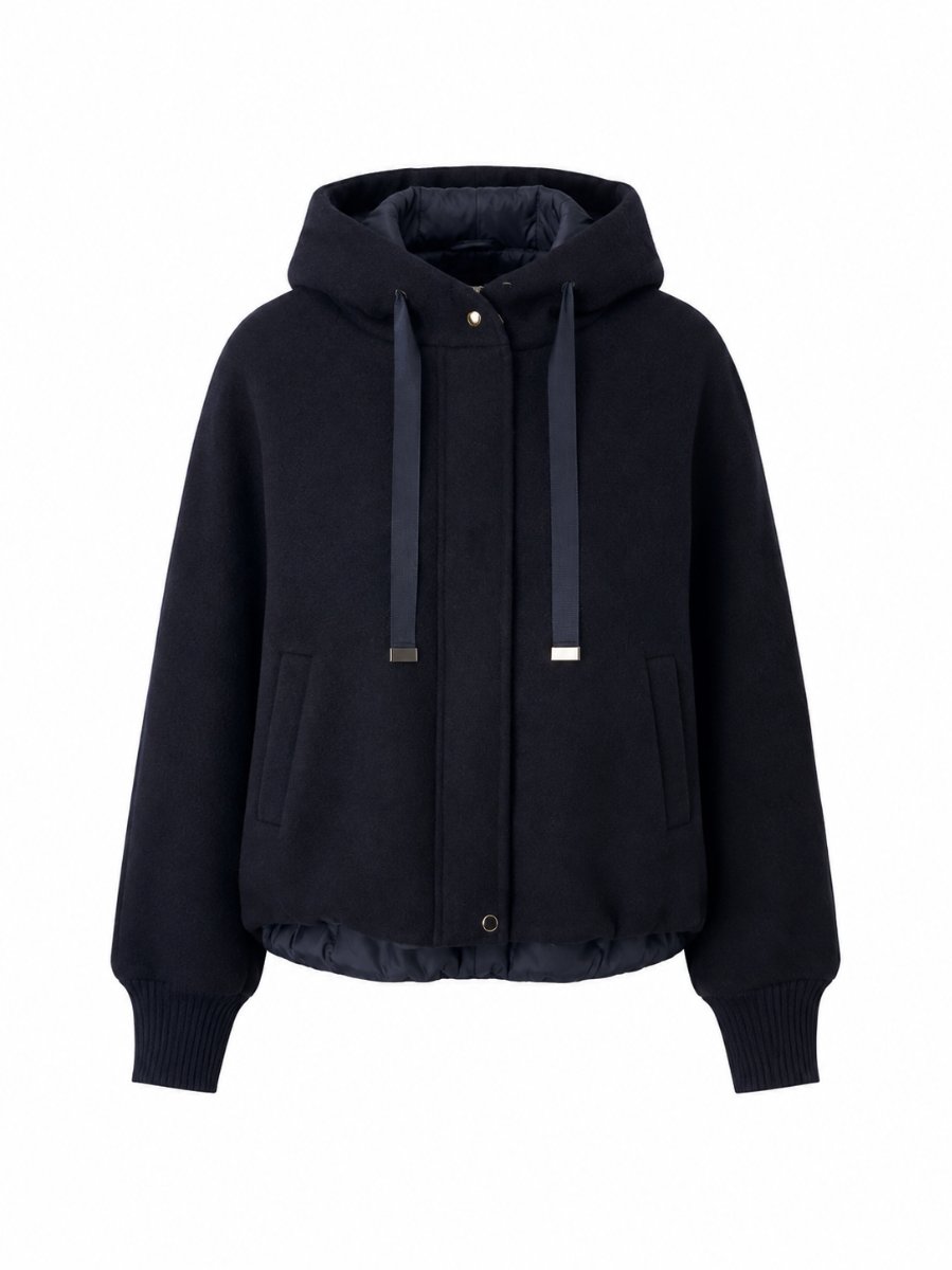 Short Wool Hood Jacket Navy