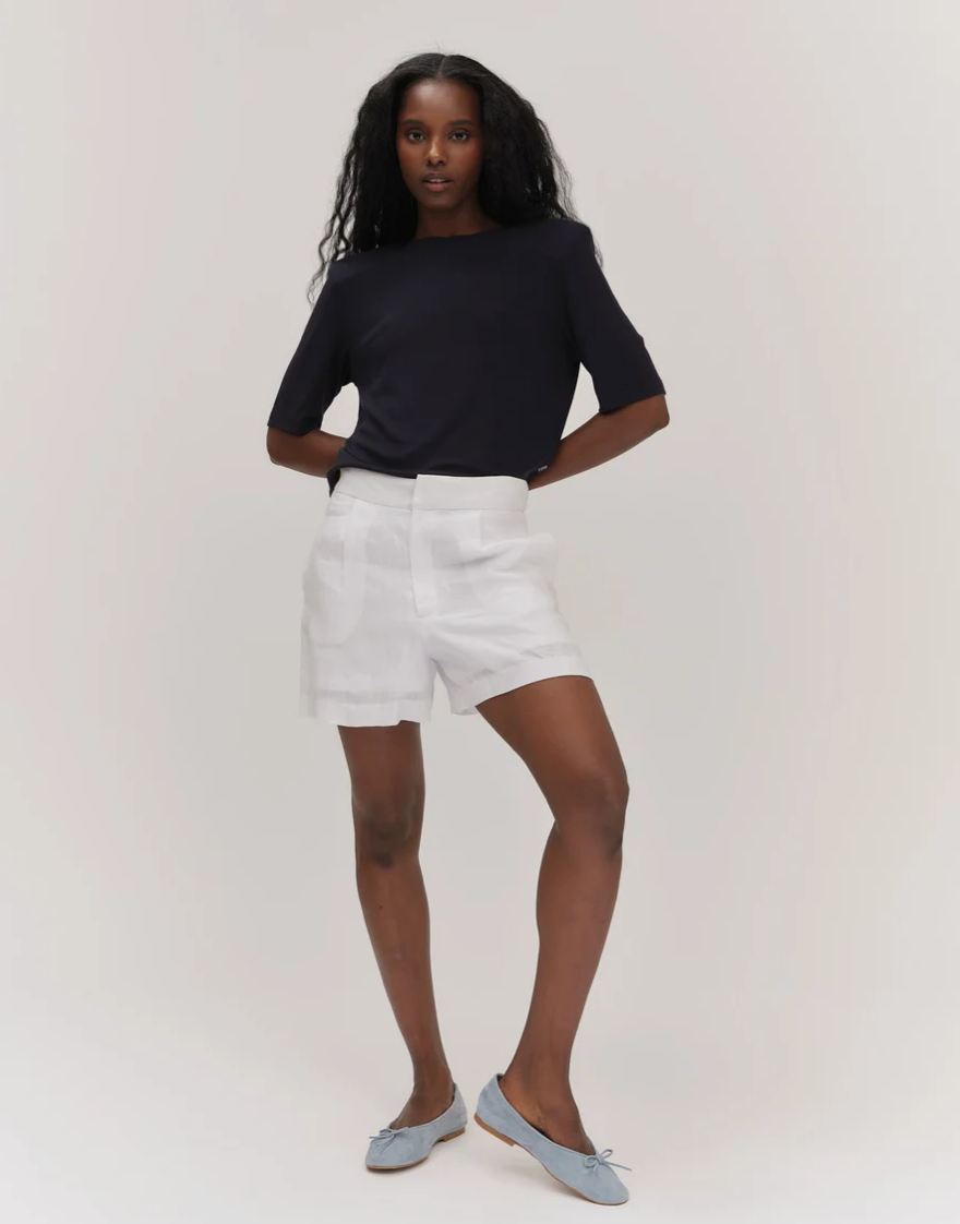 Freya Solid Linen Shorts White