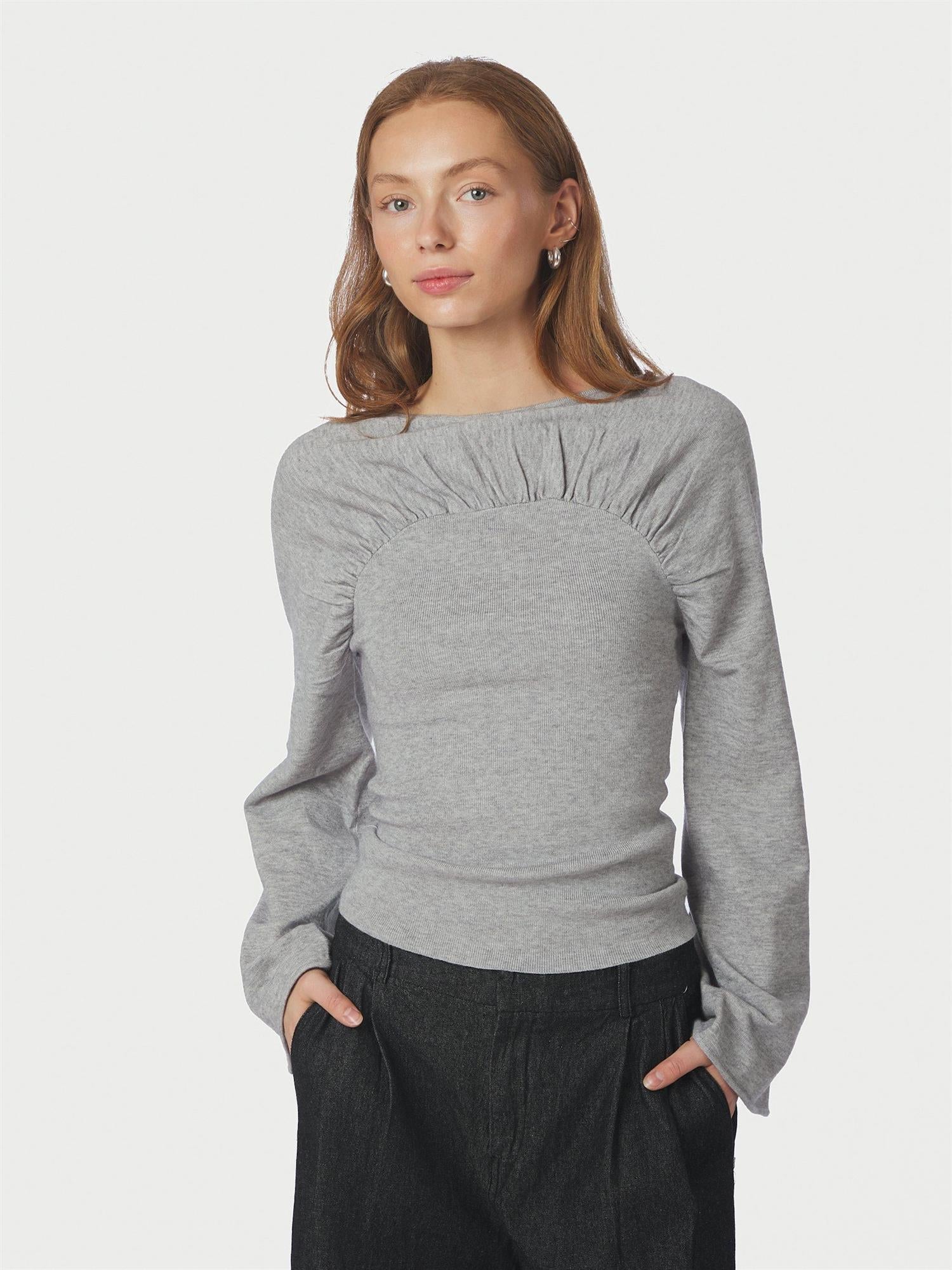 Kaiba Knit Blouse Light Grey Melange