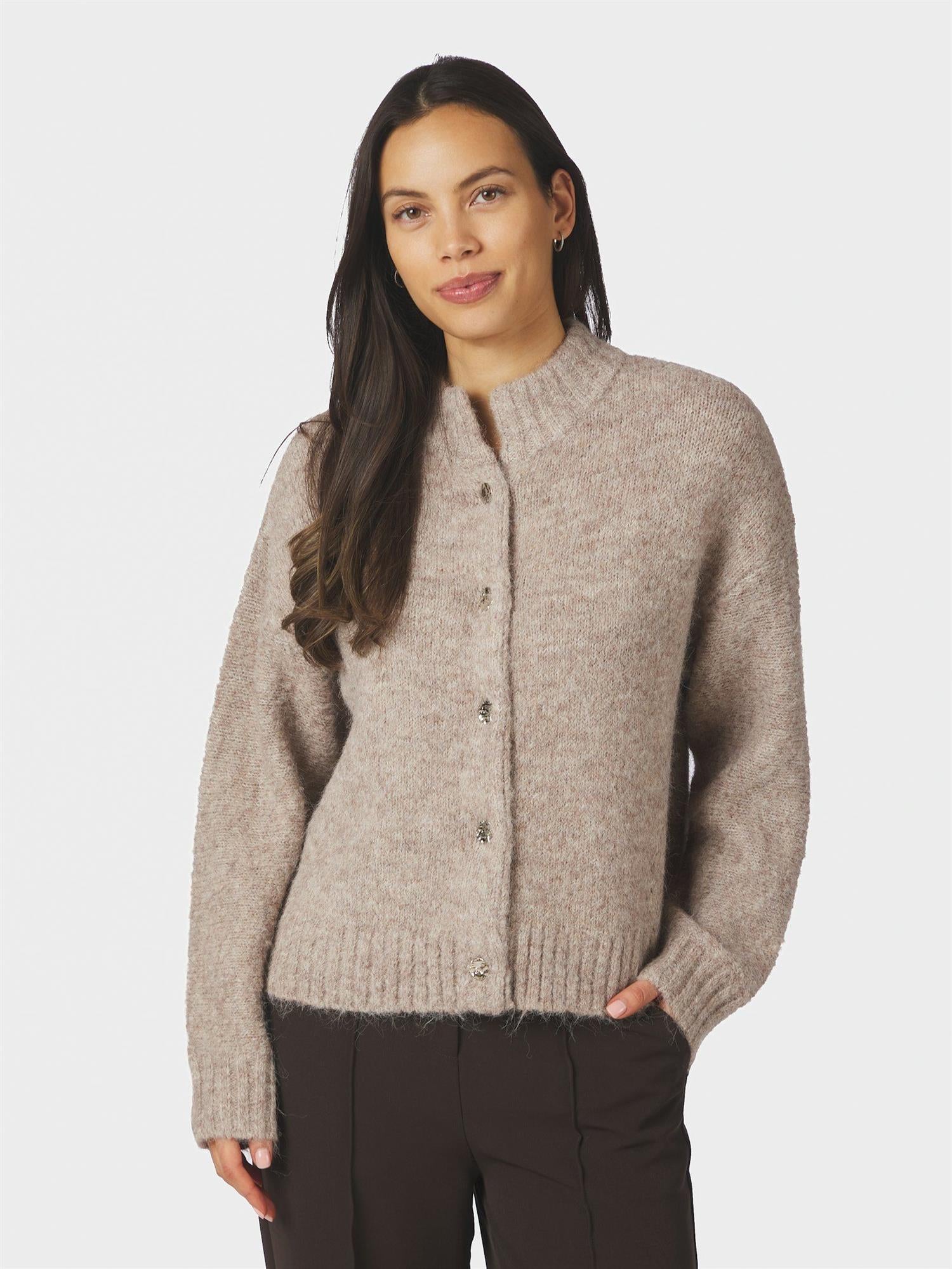 Taura Fluffy Knit Cardigan Taupe