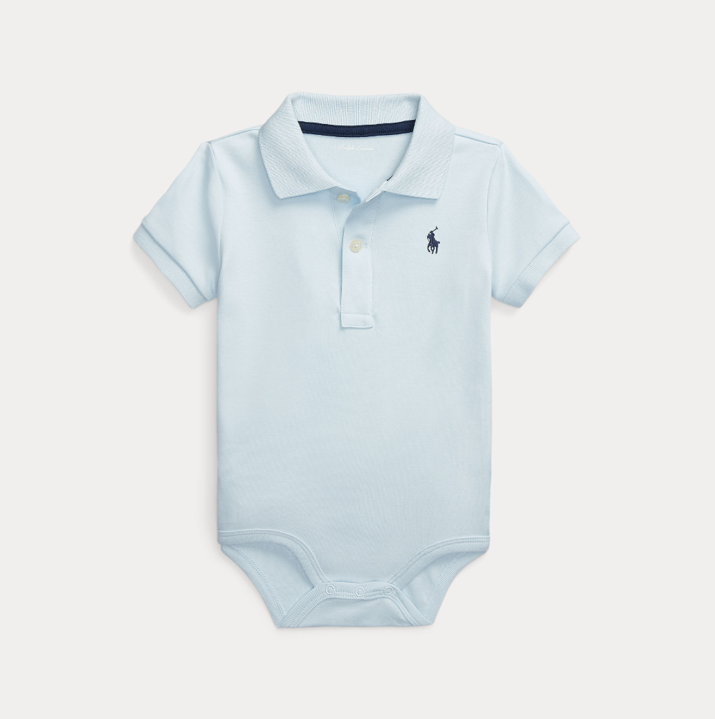 Soft Cotton Polo Bodysuit Beryl Blue