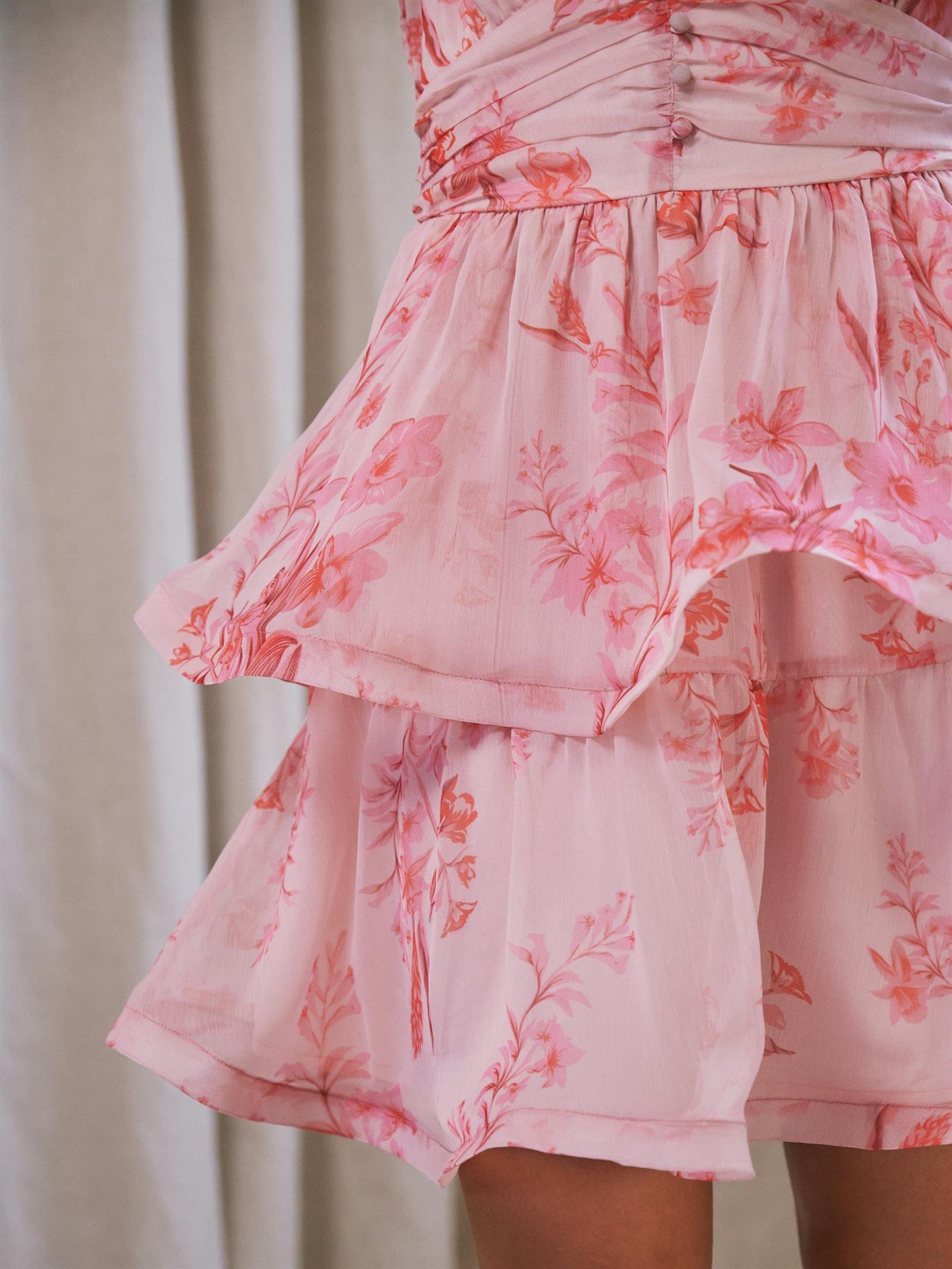 Rivana Print Chiffon Dress Pink
