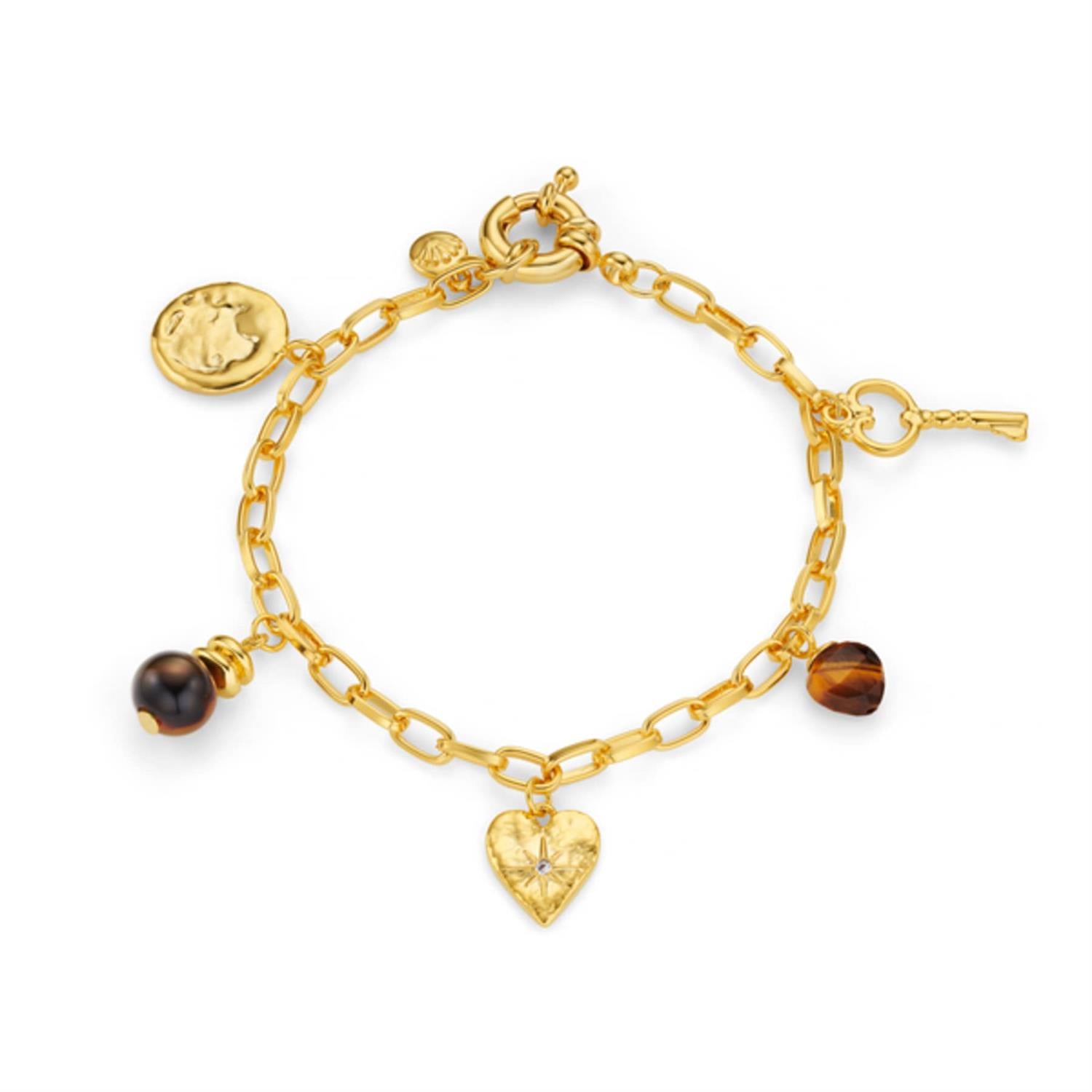 Mixed Charm & Tigers Eye Braclet Pale Gold