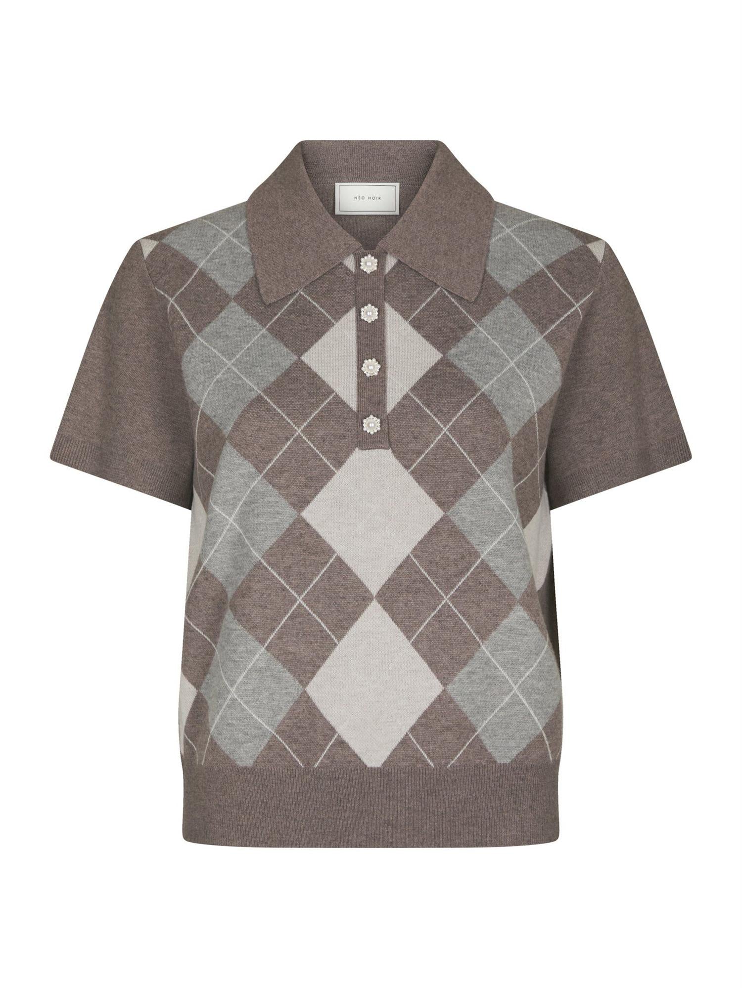 Gia Check Knit Blouse Dark Taupe