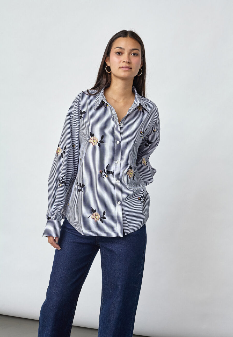 Enola Shirt Navy Stripes Emb.