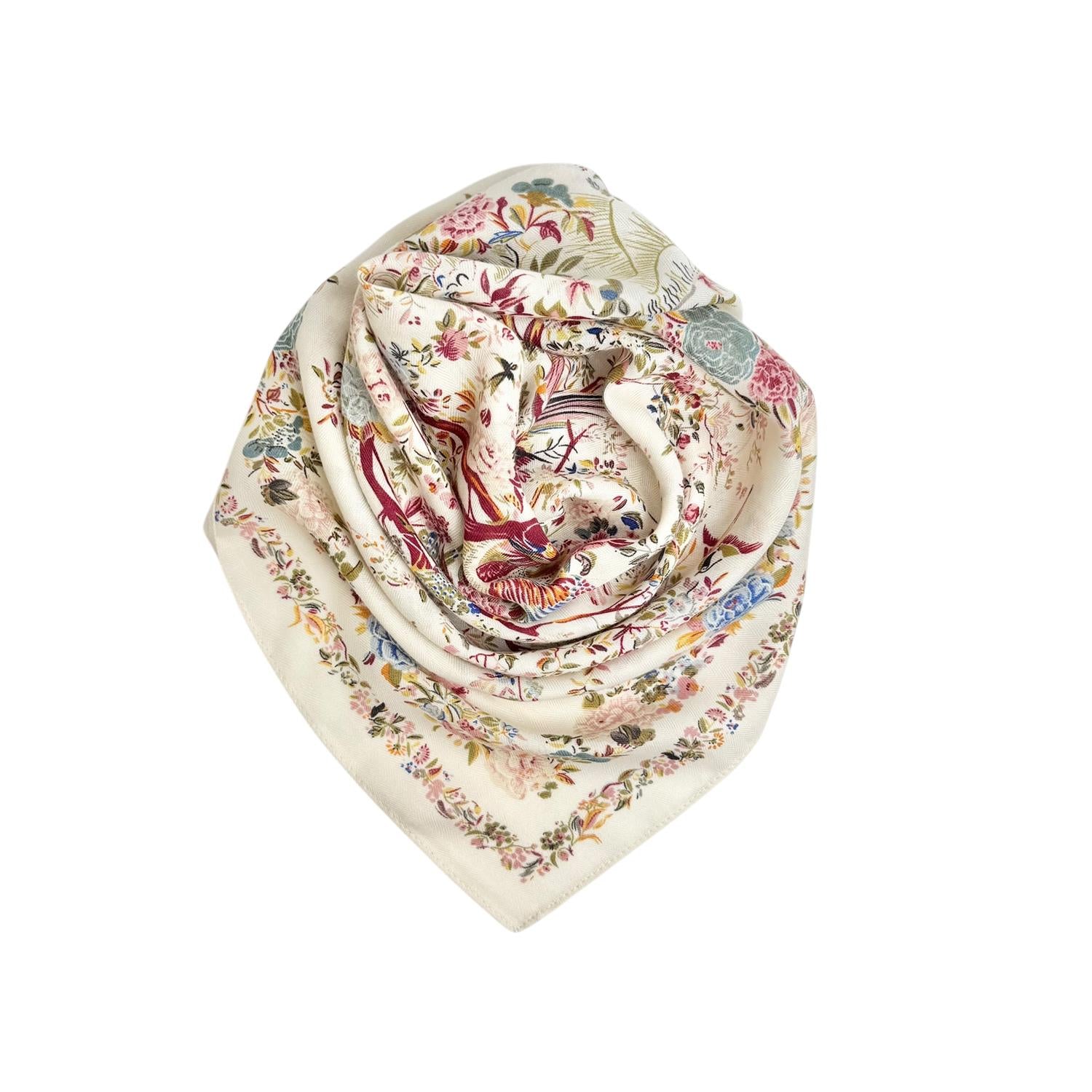 Bomull/Viskose Skjerf Creme Blomster #33