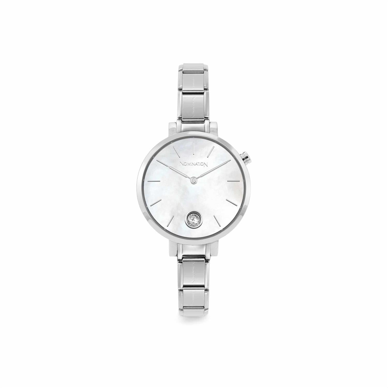 Paris Watch With Steel Band Rund With Zircon White Mother Of Pearl