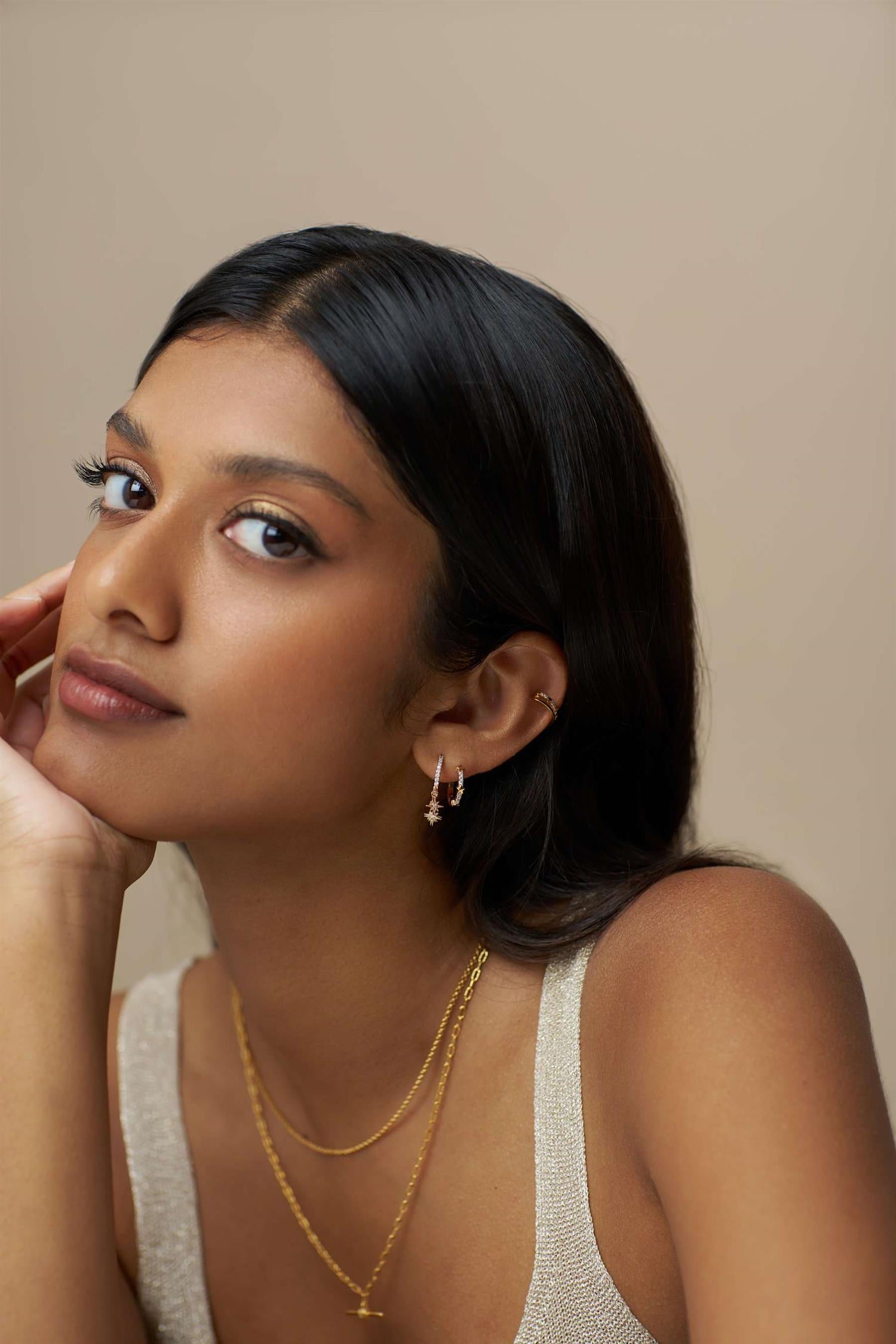 Pave Star Stationed 2- Row Ear Cuff Gold