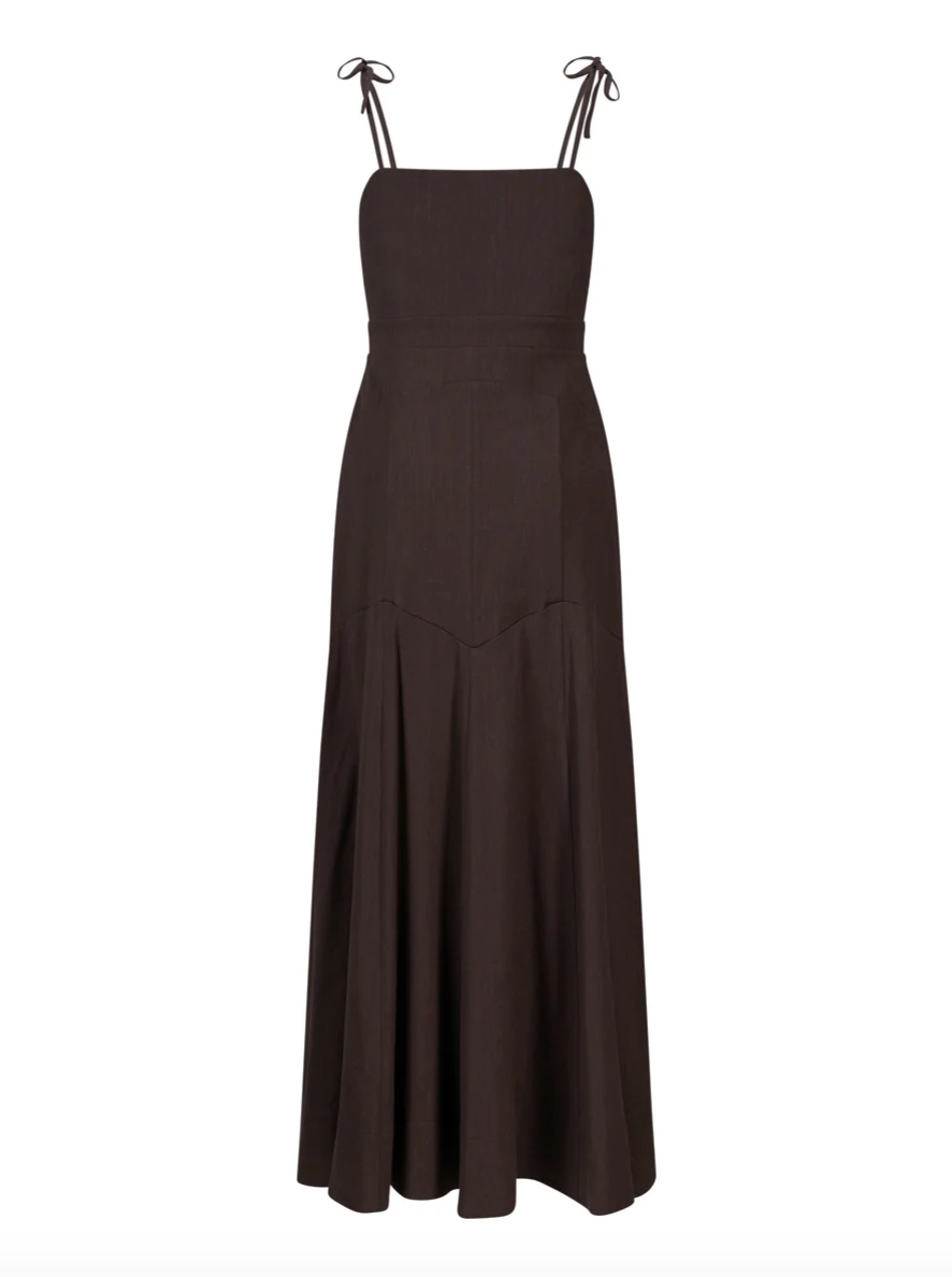 Tessa Linen Dress Dark Brown