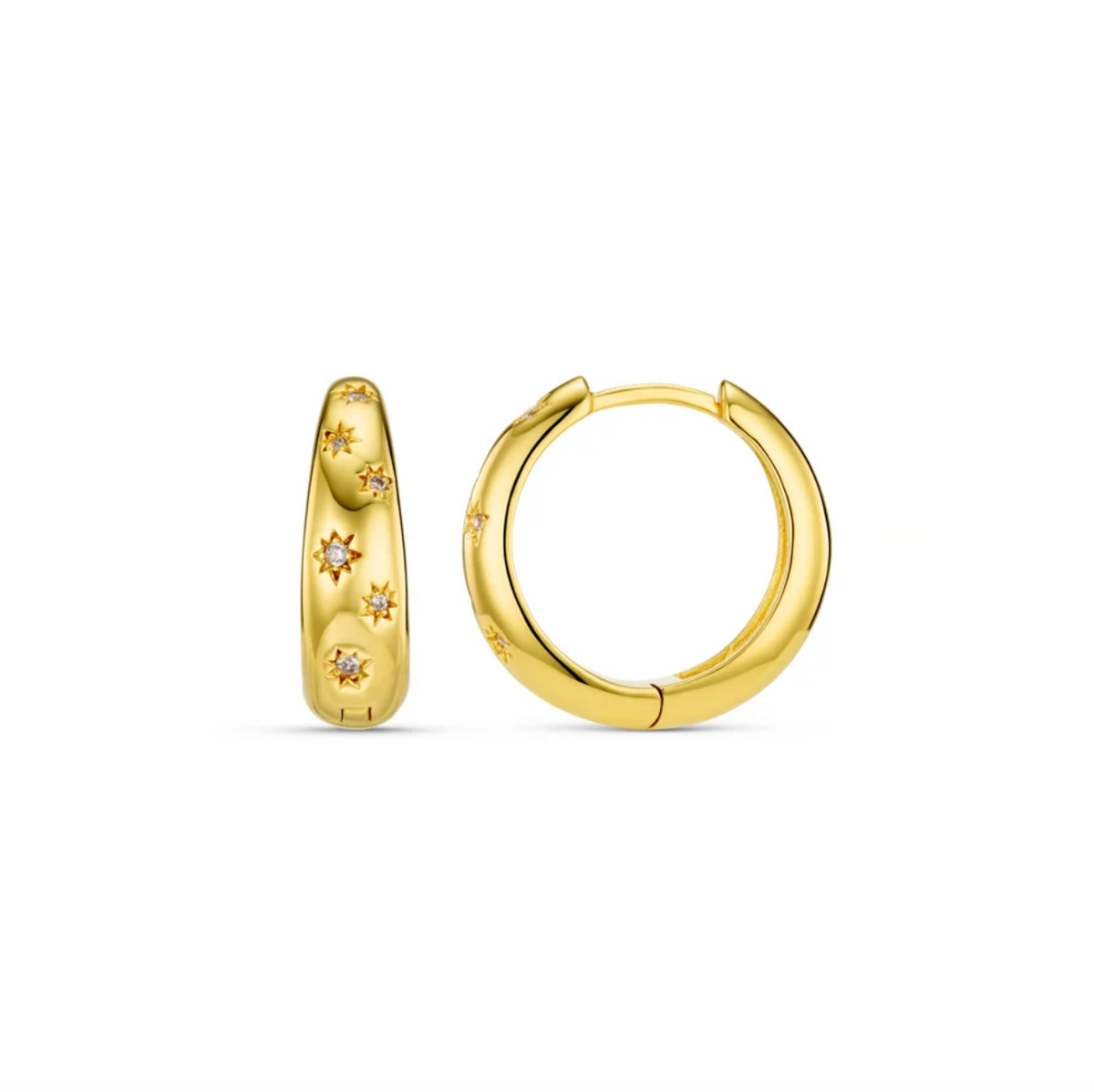 Crystal Starburst Hoop Earrings Gold