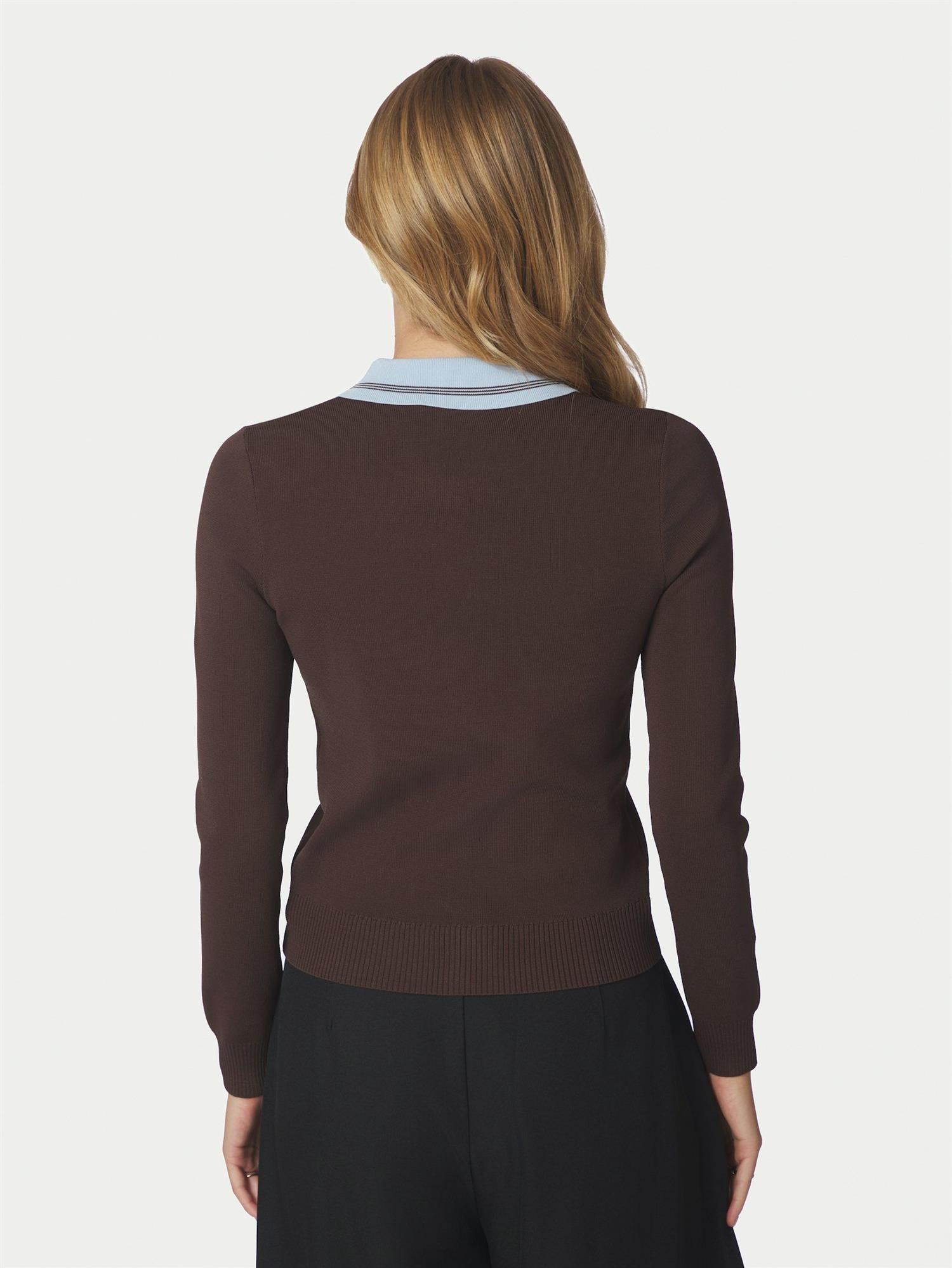 Filiana Constrast Polo Blouse Brown