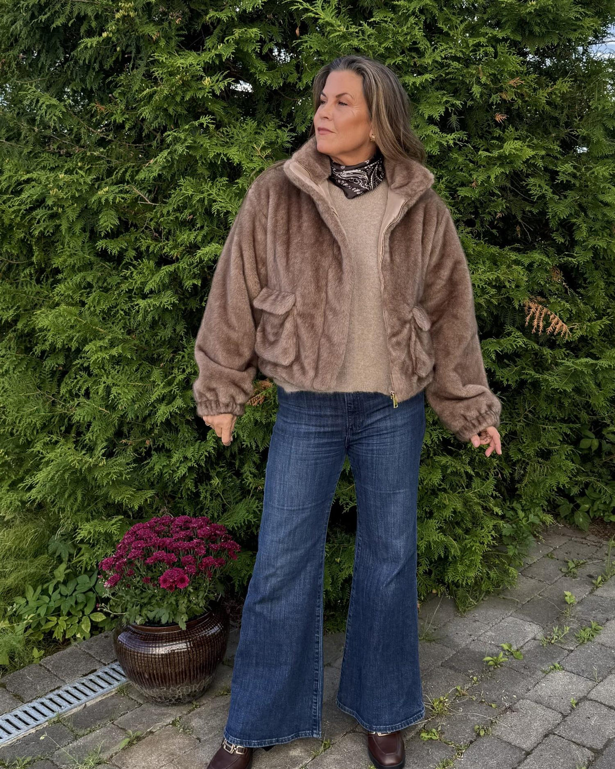 New York Fuskepelsjakke Taupe