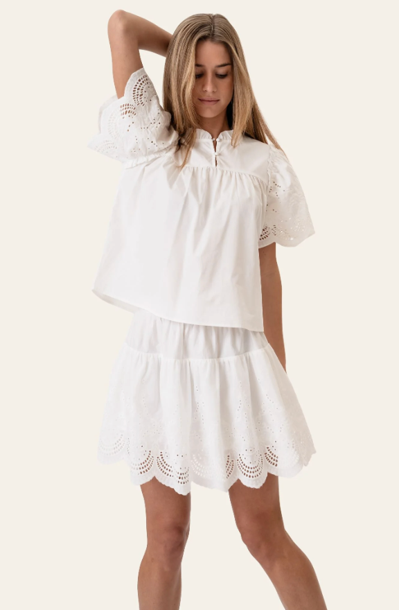 Solveig Mini Skirt White Embroidery