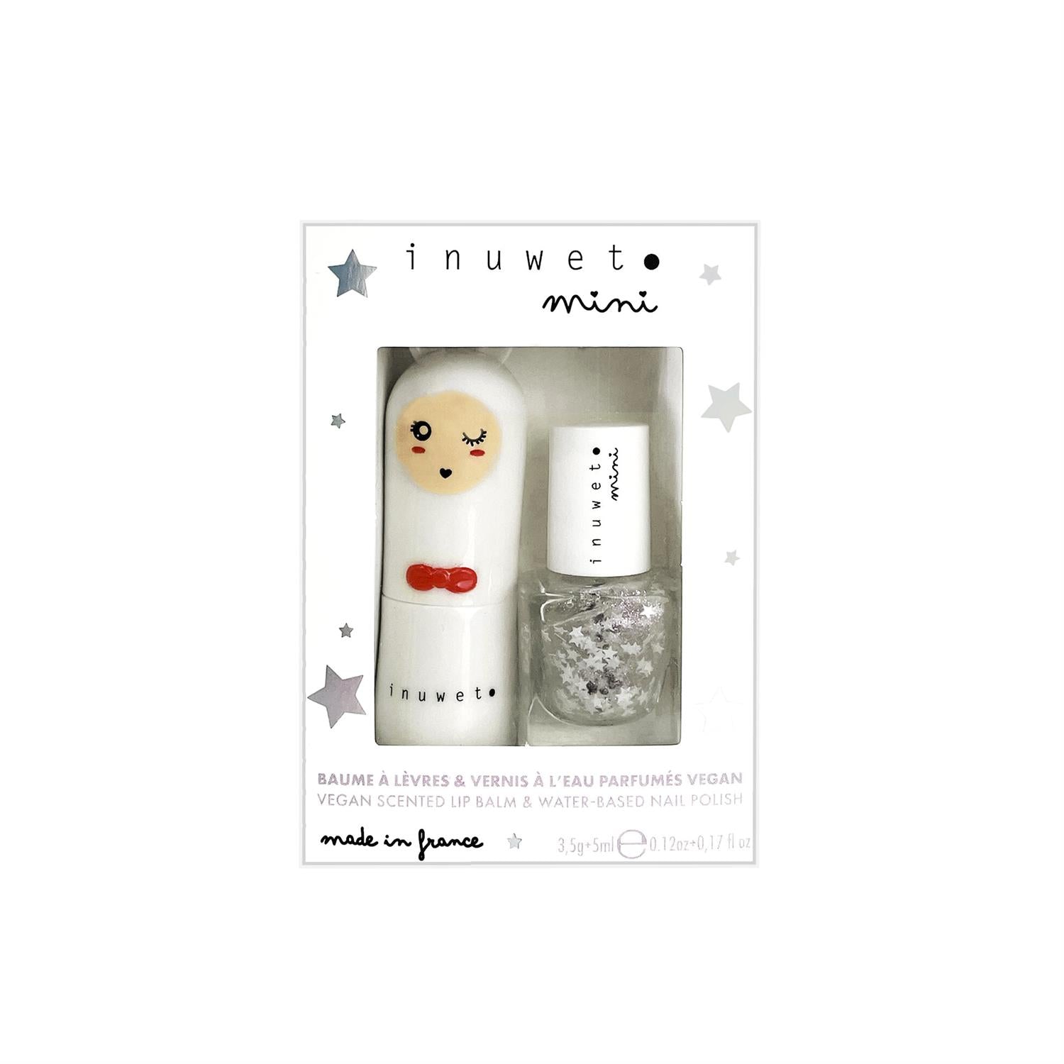 Duo Kids White - Cotton Candy Lip Balm + Top Coat Stars Nailpolish