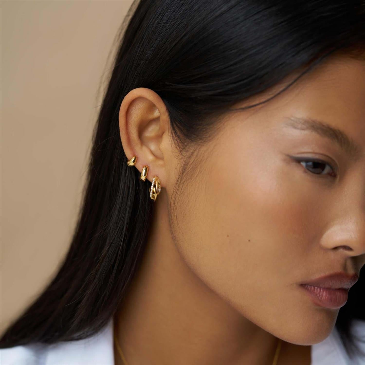 Mixed Pave Triple Illusion Hoop Earrings