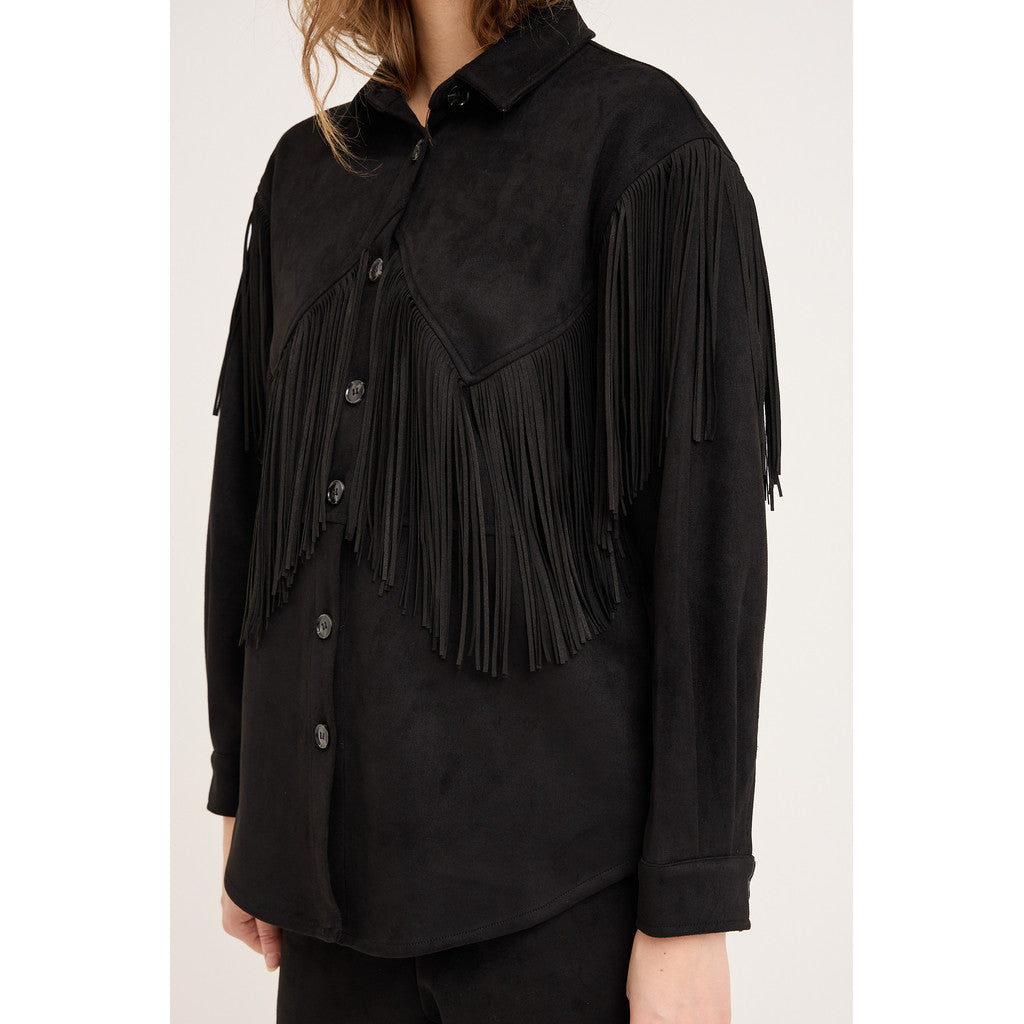 Suede Fringe Shirt Black