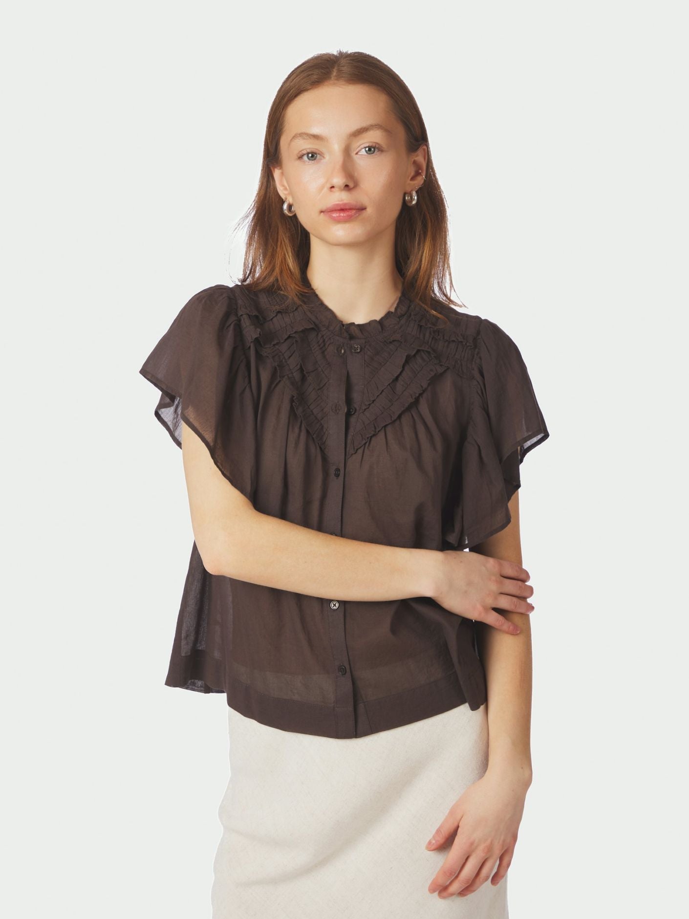 Vinsa S Voile Top Dark Brown