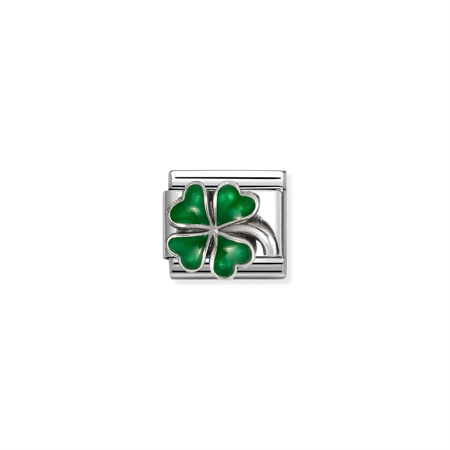 Green Four Leaf Clover Silver
